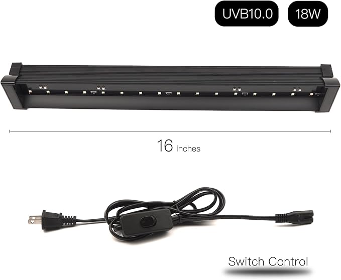 Reptile LED UVB Light – 16-INCH 18W UVB10.0 Linear UV Lamp for Bearded Dragons, Turtles & Lizards – Strip UVB Bar with UVA UVB Output, 8 X UV Beads, 6500K – Bulb-Free
