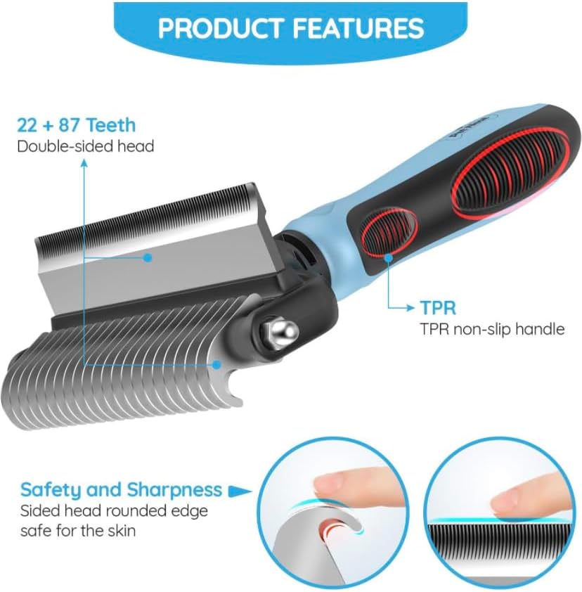 Dog Brush for Shedding & Cat Brushes for Indoor Cats - Double Coat Dog Brushes for Grooming - Hair Remover Pet Grooming Tools - 2 in 1 Deshedding Brush & Undercoat Rake for Dogs - Defur Comb Cleaner