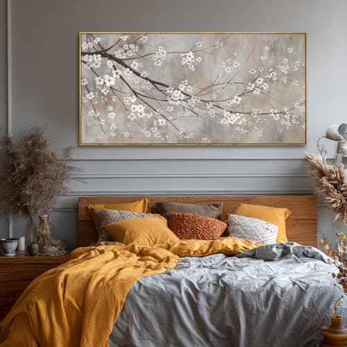 Flowers Wall Art Grey Pictures Wall Painting Large Framed Canvas Art Landscape Artwork for Dining Room Home 29"x 58" Ready to Hang