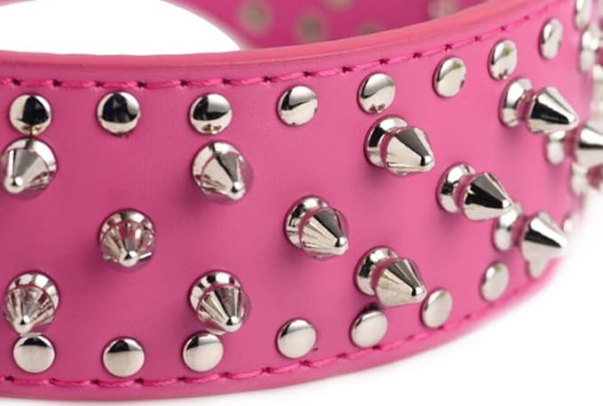 Serijoars Spiked Studded Dog Collar, PU Leather Dog Collar, Adjustable Pet Collars for Medium or Large Breed Pet (XL, Dark Brown)