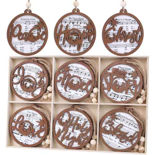 18 Pieces Wooden Sheet Music Nativity Christmas Ornaments Set (18 Count)