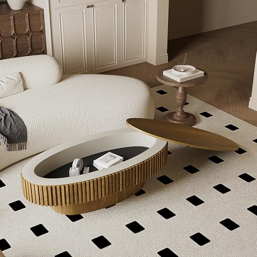 Oval Coffee Table with Storage Modern Coffee Table with Solid Wood Veneered