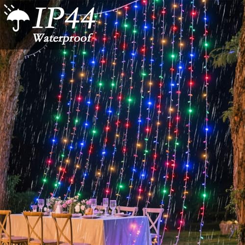 300 LED Multicolor Rainbow Curtain String Lights 9.8x9.8FT