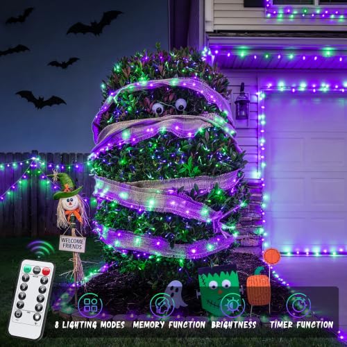2 Pack 66FT 200 LED Battery Operated Halloween Lights with Remote (100 Count)