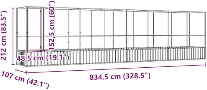 Outdoor Aviary Bird Cage, Galvanized Steel Outside Ample Activity Space Birdcage, 328.5"x42.1"x83.5", -265