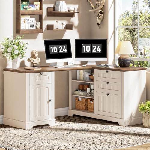Farmhouse L Shaped Desk with Drawers