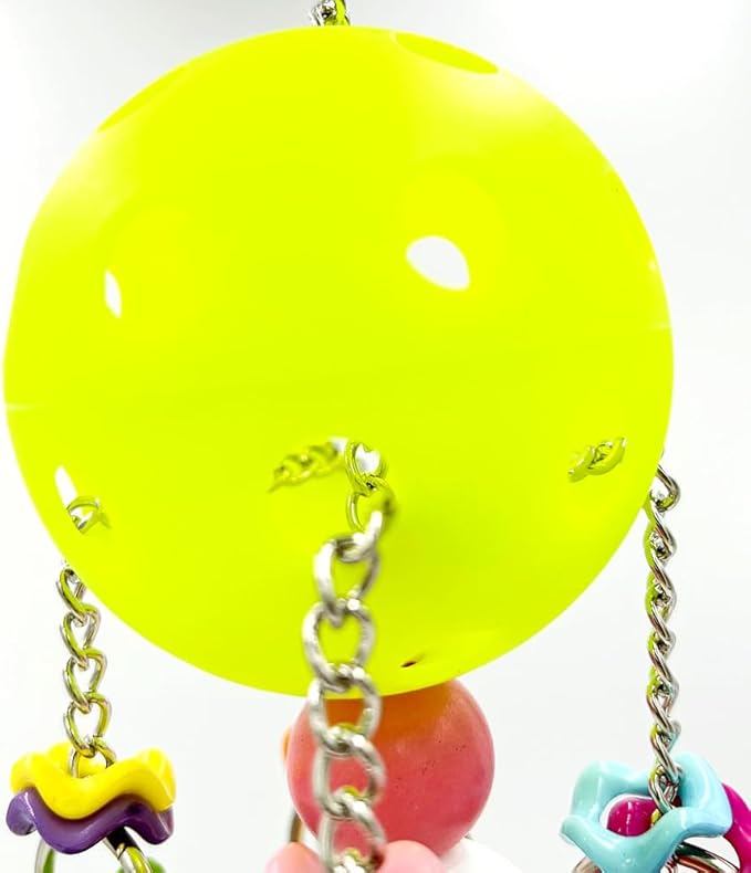 Pullable Bird Plastic Ball Toys with Acrylic Pacifiers and Flowers, Colorful Parrot Toys for Medium and Large Parrot Quaker Monk Parakeet Sun Conures (Light Green)