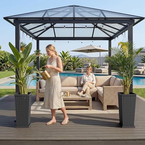 24" Front Porch Resin Rattan Tall Planters 2 Pack (2 Count)