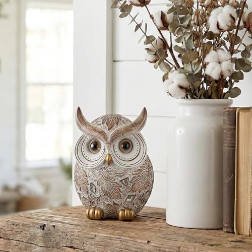 Owl Statue and Figurine for Home Decor Accents Adorable Owl for Shelf Bookshelf Bedroom Living Room Office Table Desk Modern Decorations Animal Sculpture for Birds Lovers