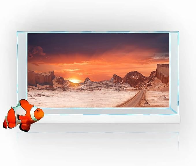 48X24IN Sun and Desert Moon Themed Reptile Habitat on Orange Durable Decorative Background, Terrarium Background with 10EVA Double-Sided Tape