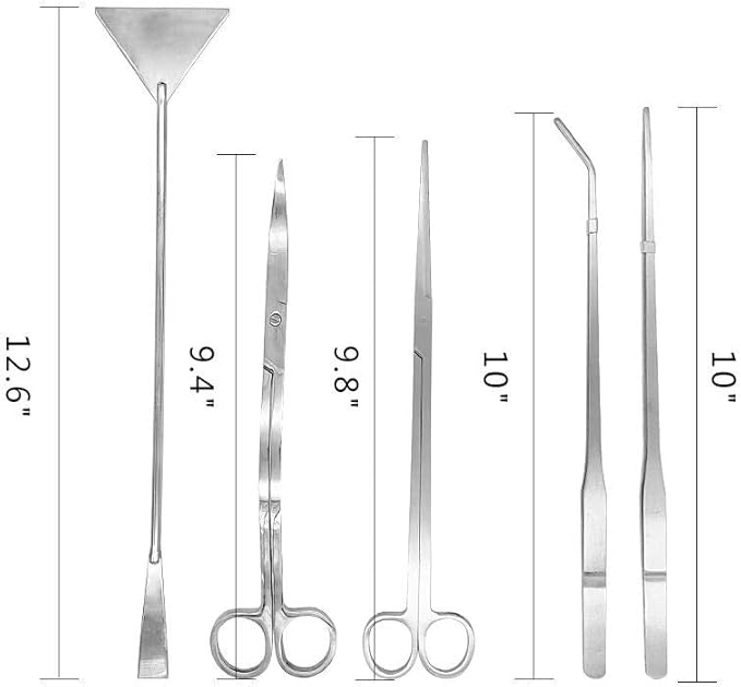 Aquascaping Tools 5 in 1 Kit Aquarium Scissors Plant Tools Curved & Straight Scissor Tweezers Spatula Stainless Steel Anti Rust Aquascape Tools for Fish Tank