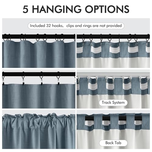 100% Blackout Back Tab Pleat Linen Curtains 50" Wx102 L (2 Count)