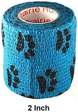 Vet Wrap Wrap Tape (Blue with Paw Prints) (2 Pack) (3 Inch x 15 feet) Self Adhesive Adherent Adhering Cohesive Flex Self Stick Bandage Grip Roll Dog Cat Pet Horse