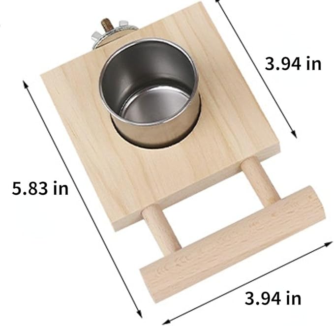 Bird Food Stainless Steel Cups Wooden Perch Stand Hanging Feeder Bowls Feeding and Watering Supplies for Parakeets Conures Cockatiels Budgie Parrot (S)
