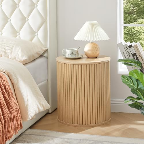 Fluted Round Side Table with Storage