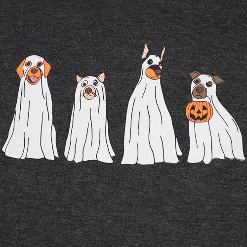 Fall T Shirt for Women Halloween Pumpkin Shirts Family Funny Graphic Ghost Dogs Tee Casual Cute Autumn Tops Halloween Costume Dark Grey Ghost Dog S