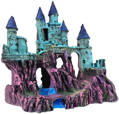 Aquarium Castle Decoration for Fish Tank Castle Cave Hideouts House Plants Supplies Accessories Safe for Freshwater and Saltwater Fish Tanks – Medium（Blue）