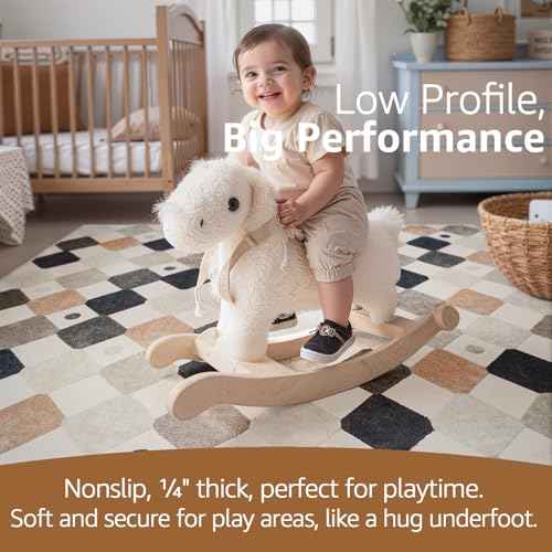 5x7 Nursery Rug Washable Kids Playroom Rug Black and White Marble (35 Sq Ft)