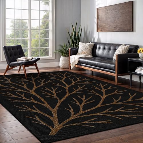 Washable Indoor Outdoor Rug 9x12 Modern Area Rugs Branch Pattern Non Shedding Waterproof Easy Clean Patio Deck Porch Living Room Bedroom Garden RV (108 Sq Ft)