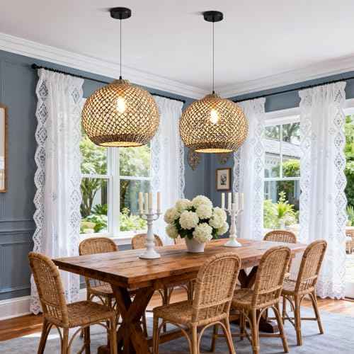 Rattan Pendant Light Fixture 13.79”Boho Wicker Lights
