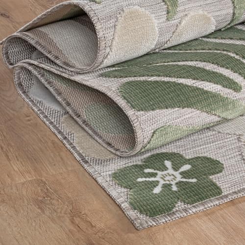 Outdoor Rug 8x10 Modern Floral Tropical Area Rugs for Outdoor and Indoor Patio Easy to Clean Non Shedding Living Room Porch Garden Washable Outside Carpet (80 Sq Ft)