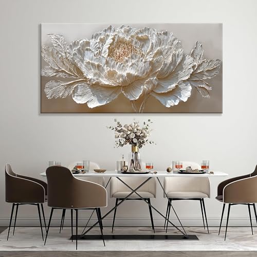 Oversized Canvas Wall Art Decor Nature Botanical Wall Art Decor Flower Canvas Wall Art Prints White Peony Flower Canvas Art Wall Decor For Living Room Bedroom Home Office Modern Decor 29×58 Inch