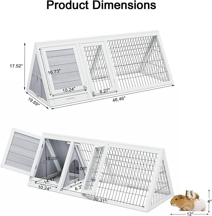 Chicken Coop for 2 Chickens Small Rabbit Hutch Quail Coop Wooden Bunny Cages Outdoor Chicken House w/Ventilating Wire (Wood) (Grey)