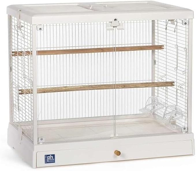 Earthy Elegance Charming Bird Cage with Elegant Design, Intricate Details, and Spacious Interior for Birds White/23.5" L x 16.5" W x 21.75" H