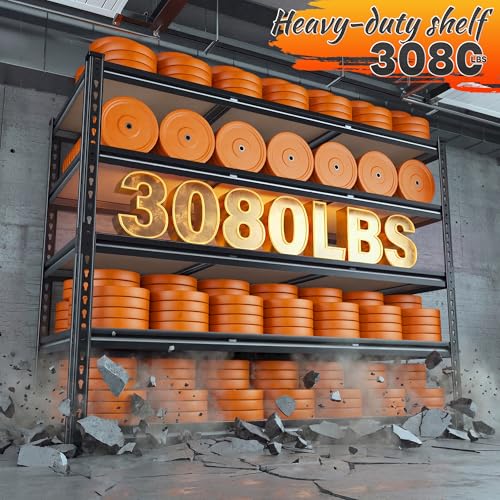 48" W Garage Shelving 3080LBS Storage Shelves 5 Tier Industrial Shelving Adjustable Metal Storage Shelves for Garage (4 Count)