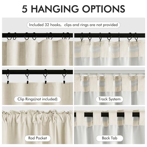 100% Blackout Back Tab Pleat Linen Curtains 50" Wx84 L (2 Count)