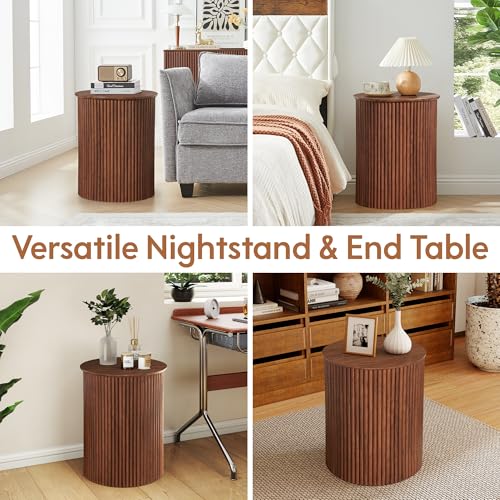 Fluted Round Side Table Small Circle End Table