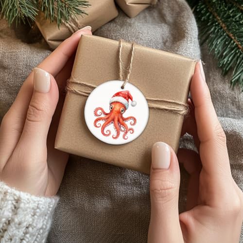 Santa Octopus Christmas Ceramic Ornament