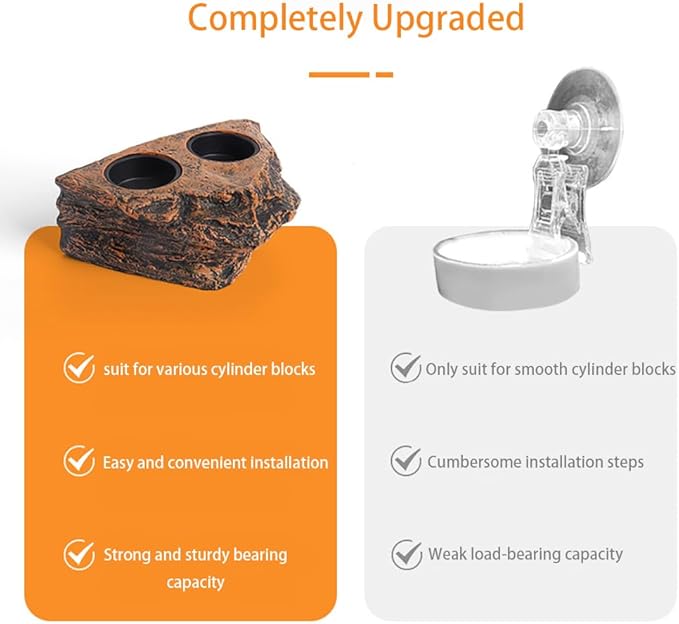 Reptile Magnetic Feeder Ledge, Reptile Food and Water Dish with Bowl Feeding Cups for Lizards, Crested Gecko, Lizard and Chameleons Pets, Easy Install Terrarium Tank Accessory (Single Feeder)