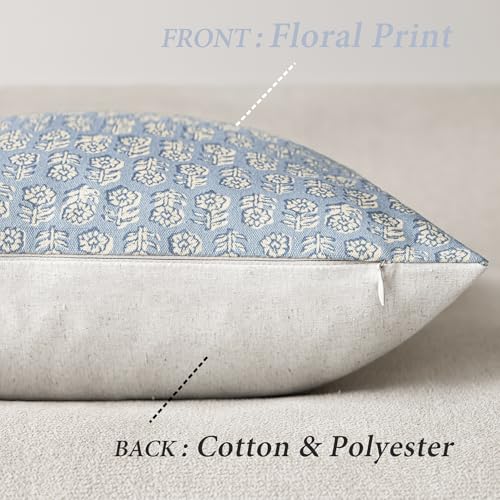 Decorative Floral Print Throw Pillow Covers 20×20 Powder Blue (2 Count)