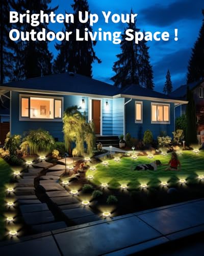 26 Pack Outdoor Solar Ground Lights with 4 Side Light（Warm White） (26 Count)