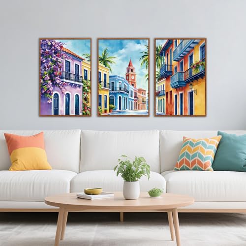 KAlRNE Colorful Tropical Watercolor Print Framed Wall Art Set (3 Count)