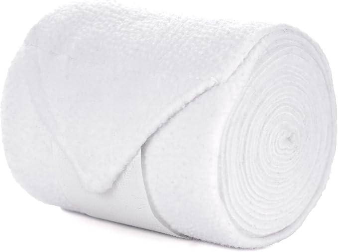 Equinavia Luna 9' Fleece Polo Wraps, Set of 4 Horse Leg Bandages with Storage Bag | Black - One Size - White - One Size