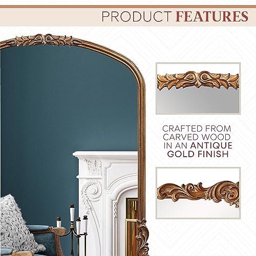 English Estate Carved Arch Wood Wall Mirror