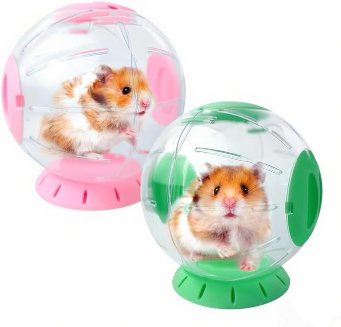 Hamster Exercise Ball, 7.9 Inch Syrian Hamster Ball, Transparent, Large Ball with Four entrances (Pink)
