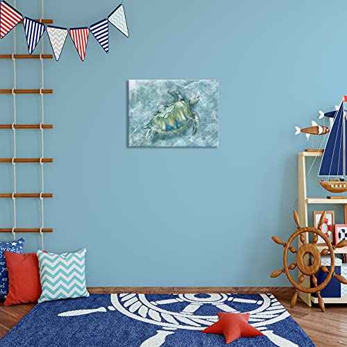 Bathroom Wall Decor Canvas Wall Art for Bedroom Sea Turtle Pictures Blue Coastal Room Decorations Artwork Green Turtle Wall Decorations 16” x 24”