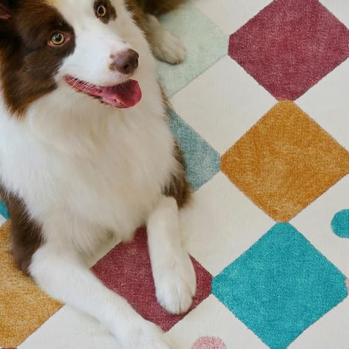 6x6 Square Rug Washable Kids Playroom Rug Colorful Playmat Confetti (36 Sq Ft)