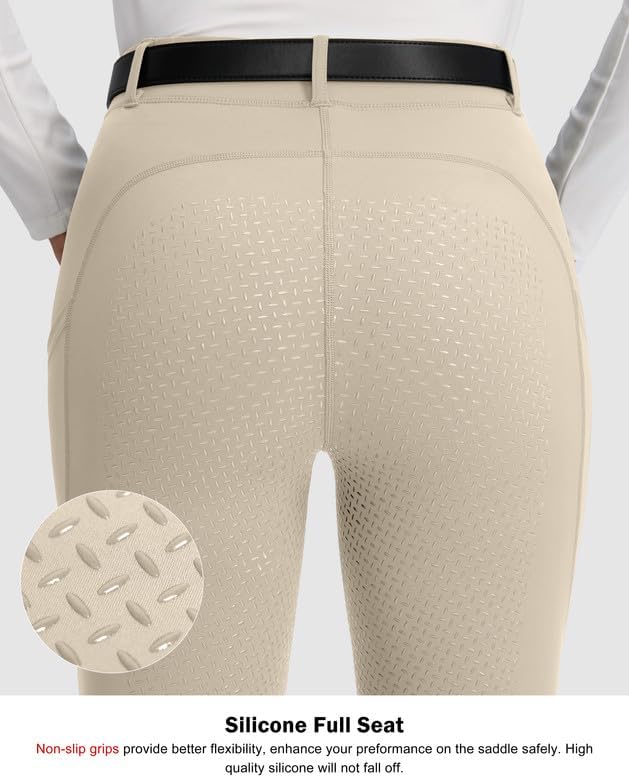 SANTINY Women's Horse Riding Pants Zipper Pockets Silicone Full-Seat Breeches Equestrian Schooling Tights for Women