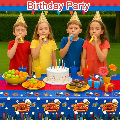 6 Piece Party Tablecloth Rectangle Table Covers for Birthday Party Decorations