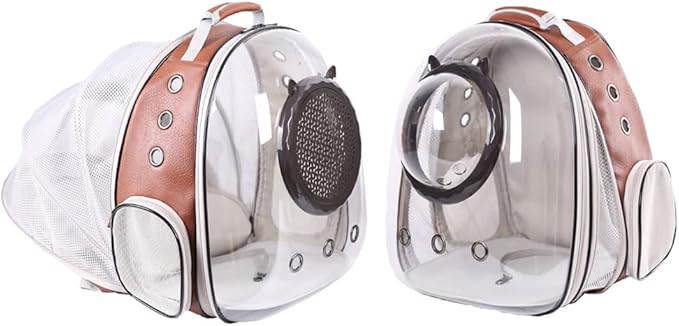Expandable Cat Carrier Backpack, Backpack for Cats Kitten Small Puppy, Airline Approved Cat Bubble Backpack, Space Capsule Astronaut Carrier (Brown, Front Extension)