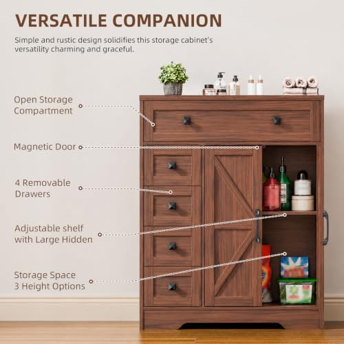 Farmhouse Storage Cabinet with 2 Doors and 5 Drawers