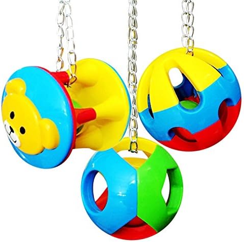 Parrot Colorful Ball Toys with Bell Cage Hanging Chewing String for Parakeet Conure Cockatiel Small Medium Birds (C)