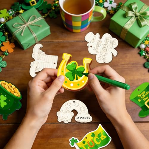 80PCS Wooden St. Patrick's Day Ornaments to Paint Shamrock Cutout Decorations (80 Count)