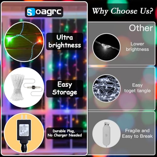 300 LED Multicolor Rainbow Curtain String Lights 9.8x9.8FT