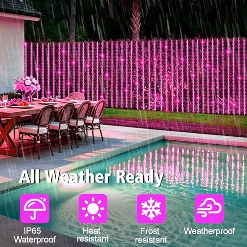Curtain Lights Battery Operated 9.8 x 9.8Ft with Timer Pink (300 Count)