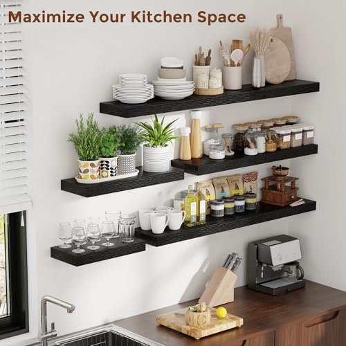 51 Inch Floating Shelves for Wall 8 Inch Deep Black Shelves Set of 2